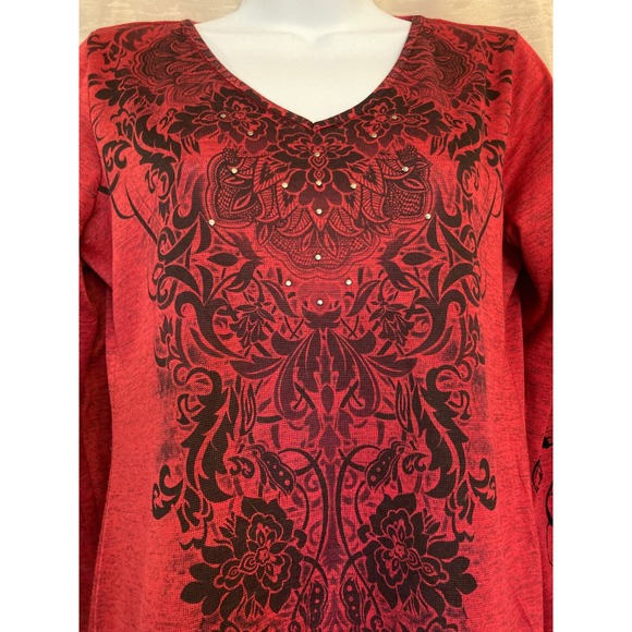 Established 1962 Red Embellished Long Sleeve Top, Size Small - Picture 2 of 9
